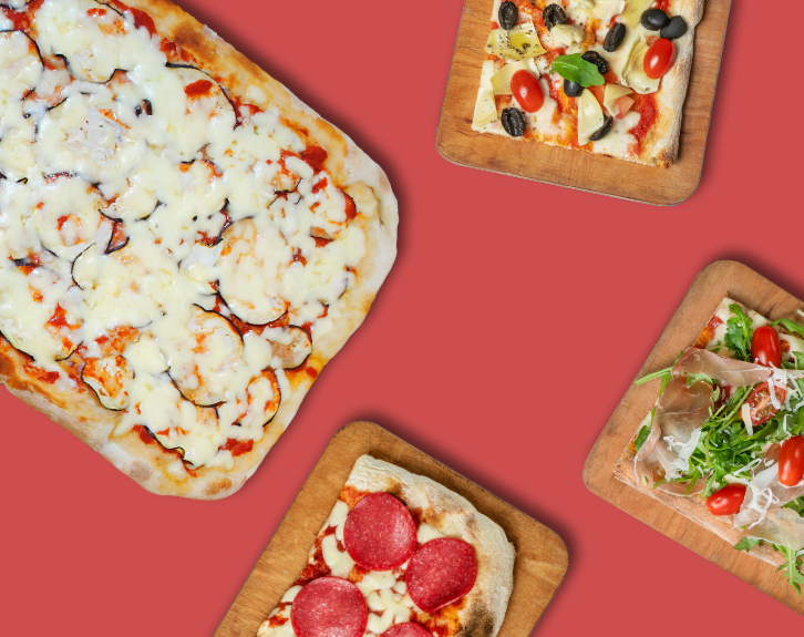 Verschiedene Pizzen al Taglio von Mastro Pizza